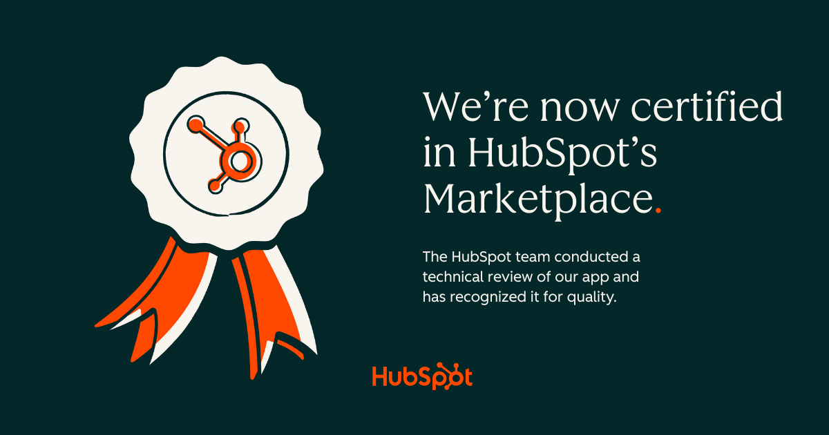 HubSpot Marketplace certification badge and announcement